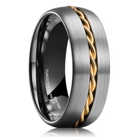 King Will 8mm Tungsten Rings Gunmetal Domed Gold Steel Wire Inlay Line Brushed Surface Men Wedding Bands Promise Engagement 12