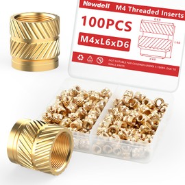 Newdeli 100pcs M4 Heat Set Inserts M4x6x6 Threaded Inserts for Plastic and 3D Printing Components Brass Metric Knurled Nuts Kit