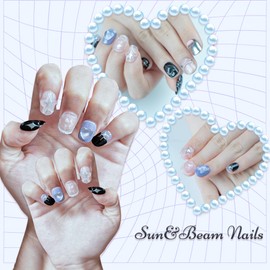 Sun&Beam Nails Handmade Press-on Short Squoval Round Silver Purple Black White Glitter Cartoon 3D Design Fashion False Nail Tips 10 Pcs Set (#168 XS)