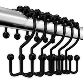 Utopia Bedding Double Shower Curtain Hooks Matt Black Double Sided, Shower Curtain Rings, Shower Curtain Hooks Rust Proof, Shower Hooks for Shower Curtains Bathroom Shower Rods Curtains 12 Pc