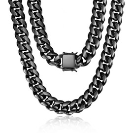 ROWIN&CO Men's Necklace Stainless Steel Curb Chain Black Chain Hip Hop Jewellery Miami Cuban Chain 18-35 Inch 15 mm • Cuban Link Chain Personality Link Chain, Stainless Steel, No Gemstone