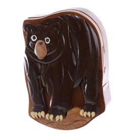Handcrafted Wooden Animal Bear Shape Secret Jewelry Puzzle Box - Bear