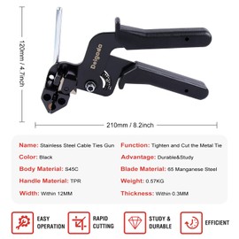 Delgada Metal Zip Tie Gun for Stainless Steel Tie Wrap,Tensioning Installation Gun for Self-Locking Stainless Zip Ties,Tie Fasten Plier—Tightening Cutting Width 12mm