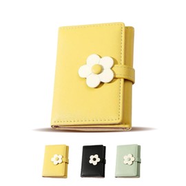 Women’s Wallet Trifold PU Leather Wallet for Womens Small Purses for Women Flowers Ladies Money and Card Purse with Cards Cash Photo for Birthday Gifts Daily Use (Yellow)