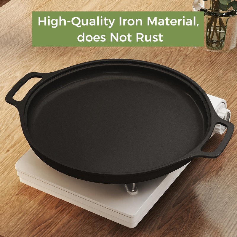 ZEMBSOYA 14Inch Cast Iron Griddle, Thickened Double Ears Pizza Pan,