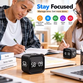 Cube Countdown Timer for Work & Study – 5/10/30/60 Min Presets with Sound, Vibrate & Silent Modes for Daily Focus