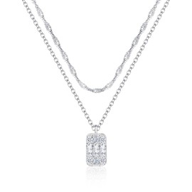 Mesovor Silver Infinity Birthstone Necklaces for Women, Delicate Water Wave Chain, Silver-Plated Multi-Row Necklaces, Gifts, Brass, Cubic Zirconia