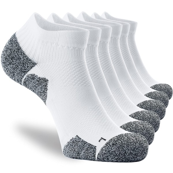 CWVLC Unisex Cushioned Compression Athletic Ankle Socks Multipack, 6-pairs White,