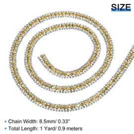 uxcell 1 Yarda 3 Filas Cadena Estrás, 8.5mm Brillante Cristal Cierre Garras Cadena Ribete para Joyería Bricolaje, Ropa, Bolsos, Decoración Zapatos (Plata, Amarillo, Blanco)
