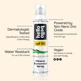 Hello Bello Hello Bello SPF 50 Kids Mineral Sunscreen Spray, Hypoallergenic Broad Spectrum UVA and UVB Protection, Reef Friendly and Water Resistant, 5 oz