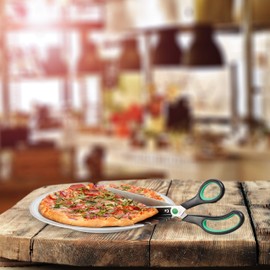 Relaxdays 2 x Pizza Scissors with Pizza Server, Stainless Steel Kitchen Scissors, Dishwasher Safe Pizza Cutter, Black/Green
