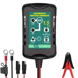 1.5A Car Battery Charger, 12V Automotive Charger, Battery Maintainer, Trickle Charger, Float Charger and Desulfator for AGM, Marine, Truck and Deep Cycle Batteries