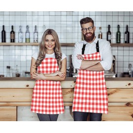 WONDERTIFY Red Gingham Checkered Buffalo Plaid Apron, Bib Apron with Adjustable Neck for Men Women,Suitable for Home Kitchen Cooking Waitress Chef Grill Bistro Baking BBQ Drawing Cobbler Apron