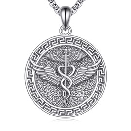 Grmdit Caduceus Necklace 925 Sterling Silver Hermes God Pendant Necklace for Men Greek Greece Amulet Jewelry Gifts