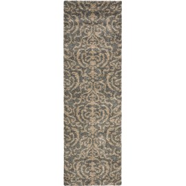 SAFAVIEH Florida Shag Collection SG462 Damask Non-Shedding Living Room Bedroom Dining Room Entryway Plush 1.2-inch Thick Runner, 2'3" x 7' , Grey / Beige