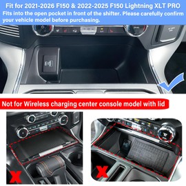 Center Console Compartment Cover for Ford F150 Accessories 2021-2025 2026/Lightning XLT PRO 2022-2025 Interior Hidden Panel Secret Pocket Lid USB Hole (Fits The Open Pocket in Front of The Shifter)