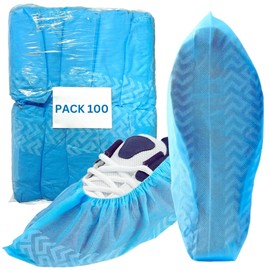 PimPam Factory - (Pack of 100) Non-Slip Plastic Shoe Covers for Adults - Soft and Comfortable Disposable Shoe Covers - Adjustable and Durable Waterproof - With ISO Certificate