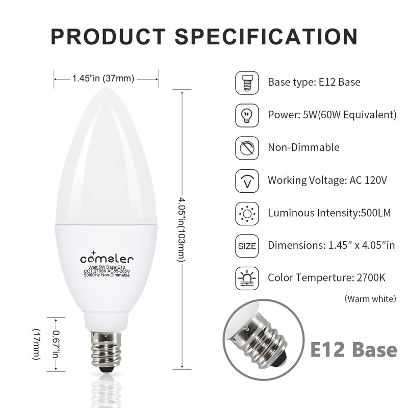 comzler Type B Shape LED Ceiling Fan Light Bulbs E12