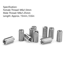 10Pcs Thread Inserts Stainless Steel Female M6 x 1.0mm, Male M8 x 1.25mm Threaded Repair Insert Nut Repairing Wire Thread Inserts Thread Adapters Sleeve Thread Repair Insert Conversion Nut