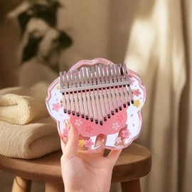 Kalimba Thumb Piano 21 Tones with Protective Case Complete Set, Sakura Shape Transparent Crystal Kalimba 17 Tones, Professional Musical Instrument for Beginners (Pink, S)