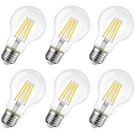 LVWIT 6.5W E27 Filament LED Glühfaden A60, 2700K Warmweiß, Ersatz für 60W Glühlampe, ultrahell 806 lm, Rustikalampe in Kolbenform, Filamentstil klar (6er Pack)