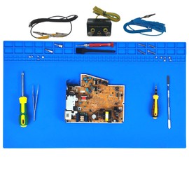 23.6'' x 13.8'' Soldering Mat with Anti Static Wrist Strap 932°F Heat Resistant Extra Large Silicone Soldering Mat ESD Safe Silicone Repair Mat for Electronic, Cellphone, Laptop Repair (Blue)