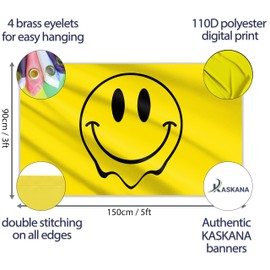 Yelow Smiley Face Flag – Funny Flag – Smiley Face Banner - 110D polyester - Double Seam - 4 brass eyelets, large 5ft x 3ft
