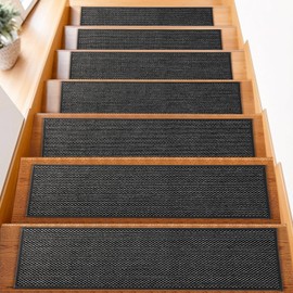 FlowaFoli Stair Treads for Wooden Steps Indoor,8" X 30" (15 in Pack) Carpet Stair Treads for Wood Stairs, Machine Washable Stair Runners for Kids Elders and Pets,Black & Snow Spots