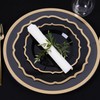 EcoQuality 7.5" inch Round Black Plastic Plates with Gold Rim