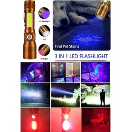 Black Light UV Flashlight Rechargeable, 3in1 Super Bright Tactical Flashlights LED UV Black Light &Redlight, 1500Lumen 7Modes, Zoomable, Waterproof Pocket Flashlight for Pet Stains Detection,Camping