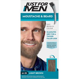 Just For Men Moustache & Beard Dye - Light Brown (M25) | Eliminates Grey for a Thicker, Fuller Look with Applicator Brush