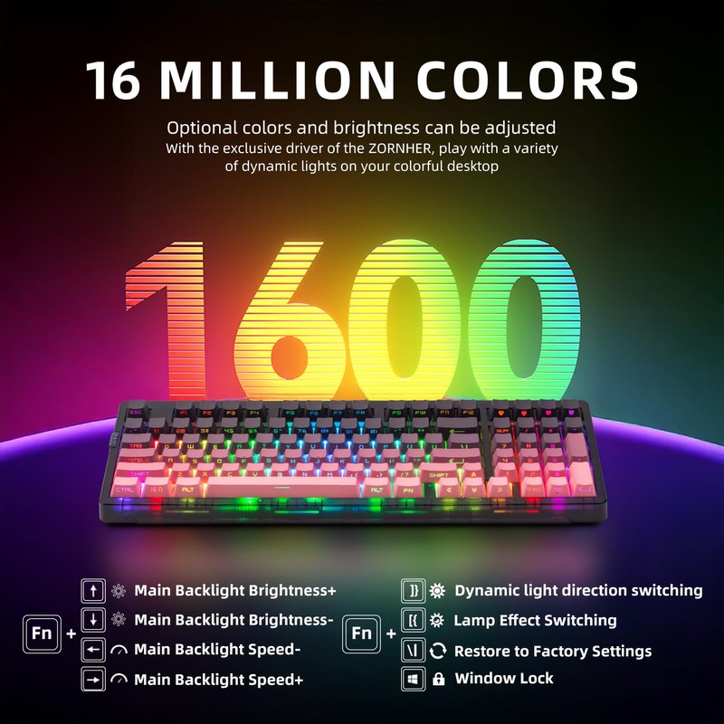 ZORNHER ZH980 Mechanical Keyboard Wireless,95% Pink Creamy Keyboard with Number