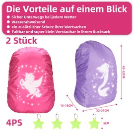 JESUSHAIN Rain Cover for School Bags - Set of 2 Purple and Pink with Cute Animals - Waterproof Satchel Cover for Kids - Perfect Protection from Rain for School Backpacks