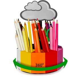 KAJAWIS Rotating Organiser for Colouring Pencils, Desk Organiser for Children, Eco Pen Holder, 360 Degrees, Size M (Grey_Cloud)