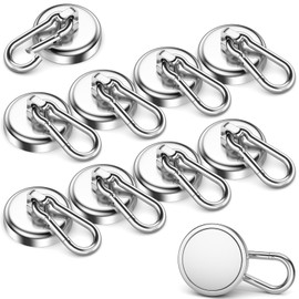 FINDMAG 150 LB Strong Magnets Heavy Duty with Hooks, Neodymium Magnetic Hooks with Swivel Carabiner, Magnetic Carabiner Hook for Hanging, Ideal for Cruise Cabins, Office, Kitchen, RV, 10 Pack, Silver