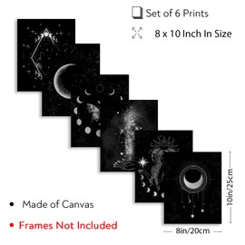 ORIGACH Pack of 6 Moon Phase Wall Pictures, 20 x 25 cm, Minimalist Boho Wall Decoration, Moon Phases, Star, Witch Wall Pictures, Unframed Canvas Pictures, Artworks for Bathroom, Bedroom, Gallery