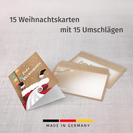 beriluDesign Christmas Cards with Envelopes Set of 15 - Folding Cards with Santa Motif for the Most Beautiful Christmas Greetings