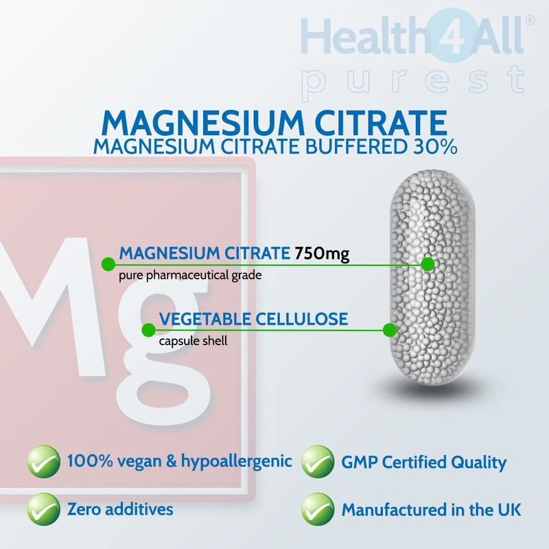 Health4All Magnesium Citrate 750mg 90 Capsules (V) (225mg Elemental Magnesium)