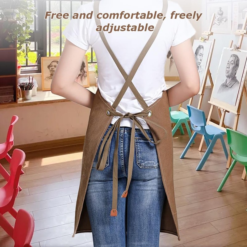 Kitchen Thicken Canvas Apron with Adjustable Straps and Large Pockets,