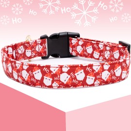 Faygarsle Red Dog Collar Christmas Design Santa Claus Pattern for Small Medium Large Dogs Collar Cute Stylish Girl Boy Christmas Dog Collar M
