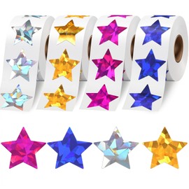 2000 PCS Holographic Star Stickers, Self Adhesive Metallic Glitter Foil Stickers Reflective Star Stickers, Ideal for Student Planners and Classroom Supplies, Each Measures 1”