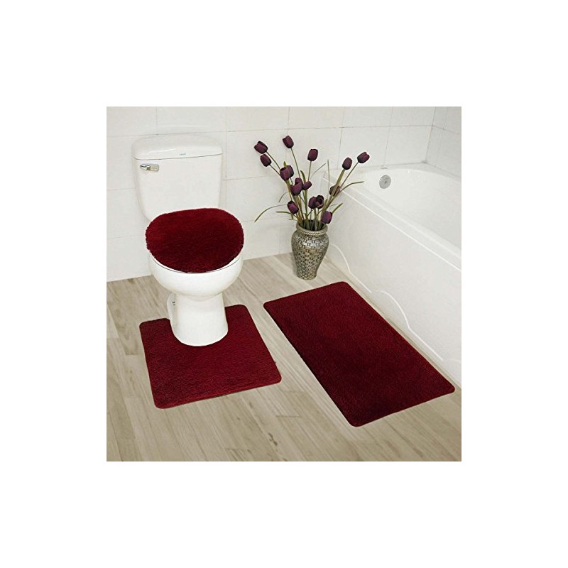 Luxury Home Collection 3 Piece Bath Rug Solid Set Non-Slip