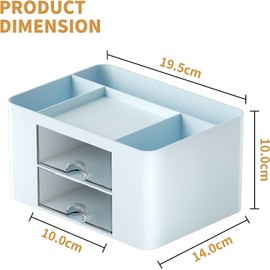 AUMA Desk Organizer with Drawer, Multi-Functional Pencil Holder for Desk, Desk Organisers and Accessories with 5 Compartments + 2 Drawer for Office Art Supplies(Blue)