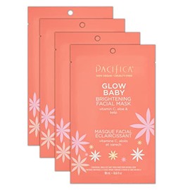 Pacifica Pacifica Glow Baby Brightening Vitamin C Face Mask 4-Pack C Hydrating Serum-Soaked Sheet Mask for Glowing Skin, Fights Dullness & Dark Spots, Infused with Aloe & Kelp, 100% Vegan & Cruelty-Free
