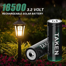Taken 18500 Rechargeable Solar Light Batteries 4 Pack, 3.2v LiFePO4 Battery Solar Batteries 1000mAh for Outdoor Lights, Garden Solar Lights, Landscape Path Lights, Flashlight (Not AA Battery)