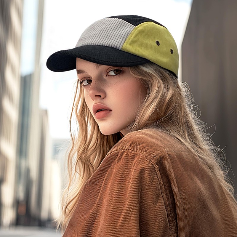 CLAPE Unisex 5 Panel Cap Corduroy Baseball Cap Flat Brim