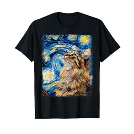 Maine Coon Cat Starry Night Painting Men Women Kids T-Shirt
