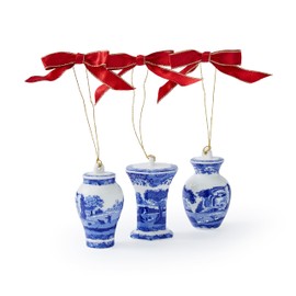 Spode Blue Italian Mini Urn Ornaments (Set of 3) | Hanging Ornaments for Christmas Décor | Made of Porcelain | 2.8” x 2” x 1.5” Floral Print Holiday Vase Decorations