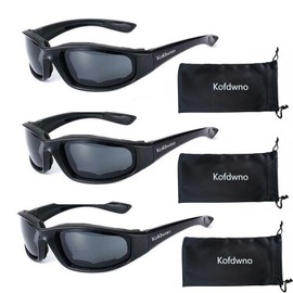 (3PCS) Driving Motorcycle Riding Glasses Foam Padded Motocross Eyeglass Waterproof UV Protection Anti-Wind Dustproof Goggles Eyewear Motorcycle Sunglasses for Outdoor Activities Sports(Smoke Lens)