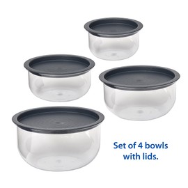 Buddeez Tritan Bowls with Press-To-Seal Lids, Food Prep Bowls, Mixing Bowls, Serving Bowls, Fresh Food Storage - Set of 4 Bowls with 4 Lids